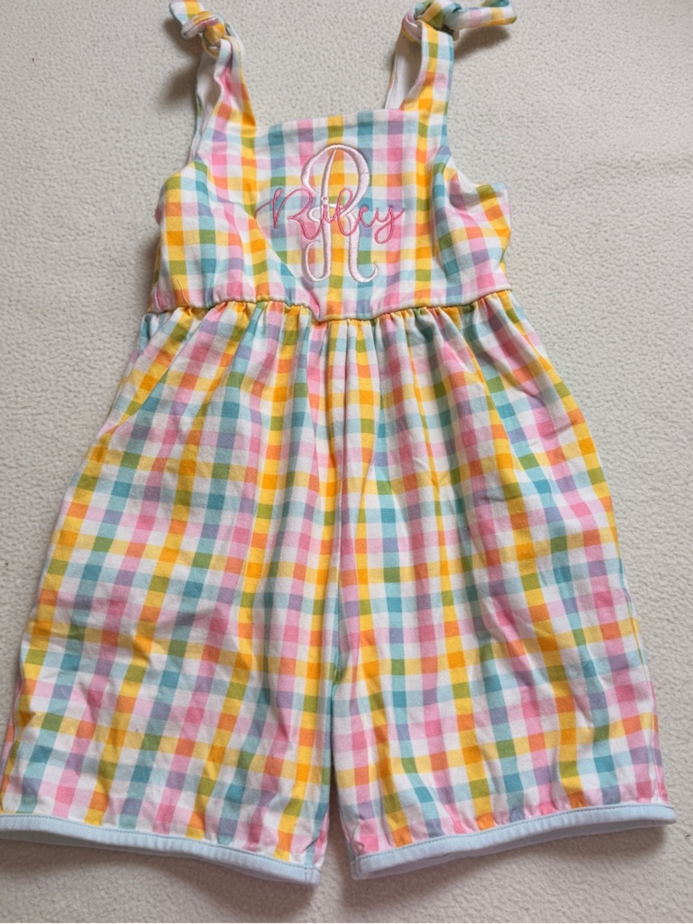RILEY Pastel Gingham Jumper with Pink Monogram